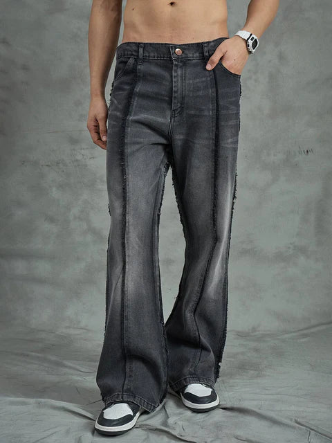 Black Cut And Sew Frayed Denim