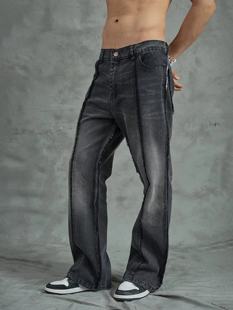 Black Cut And Sew Frayed Denim