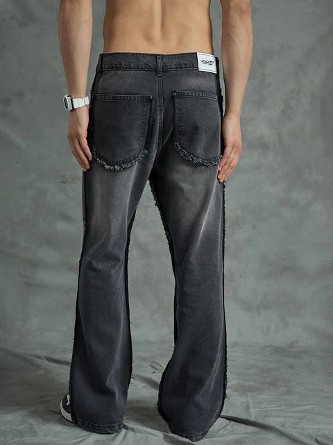 Black Cut And Sew Frayed Denim