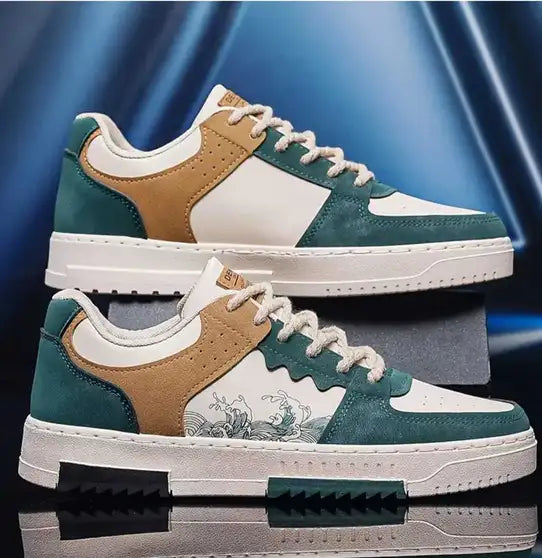 NEW GREEN PRINT CASUAL Sneakers For Men (Green, Tan, White)