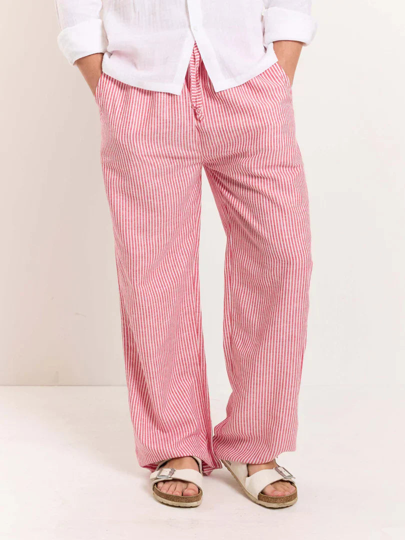 Red Striped Linen Pull-on Pants