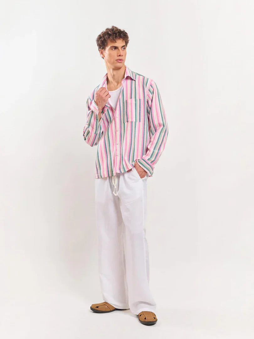Multicolor Gauze Striped Holiday Shirt
