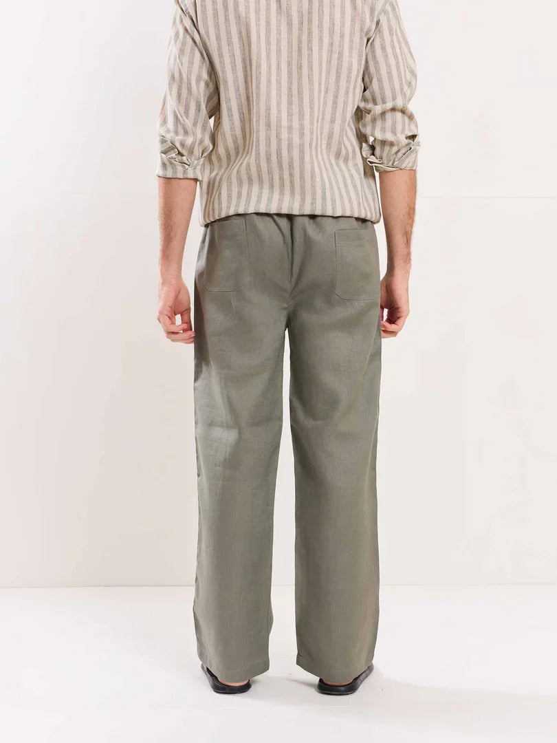 Grey Linen Pull-on Pants