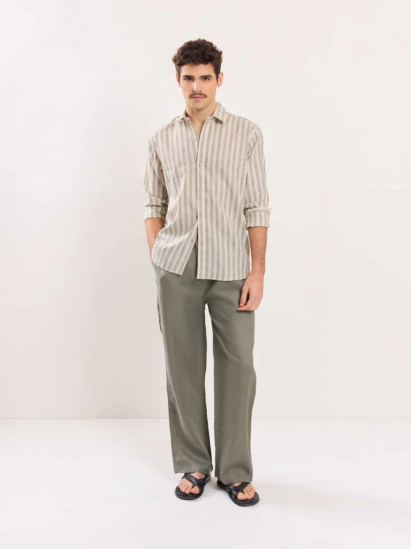 Grey Linen Pull-on Pants