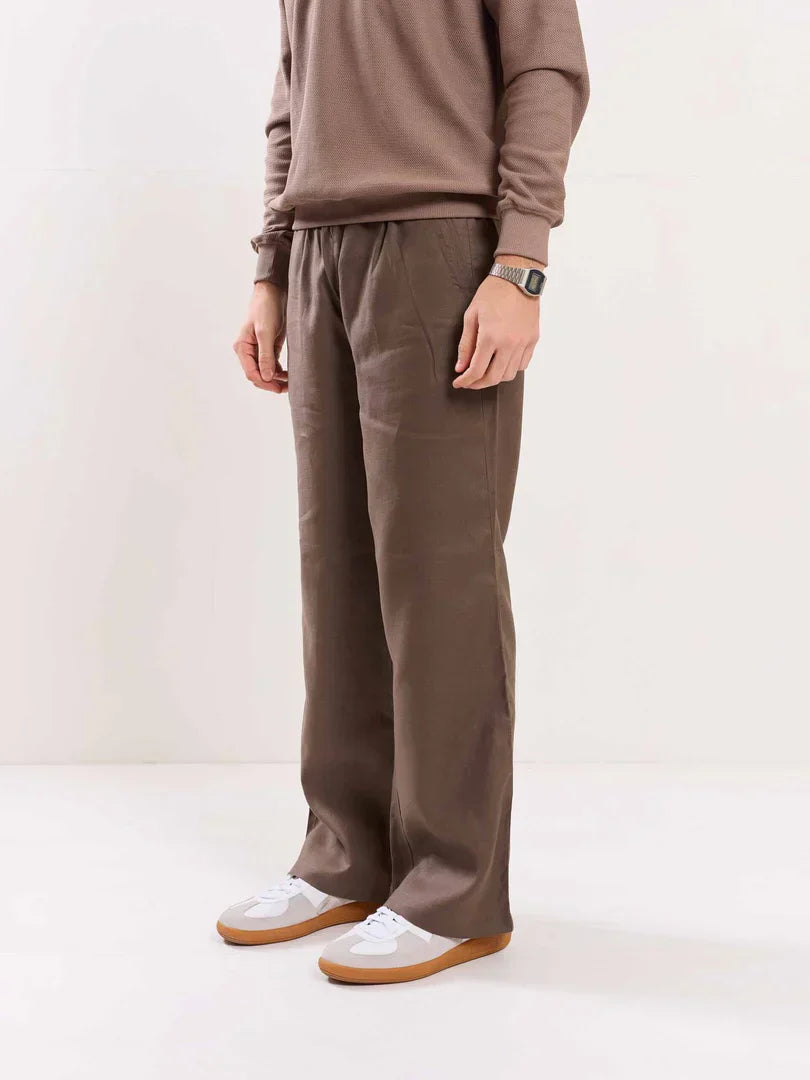 Taupe Linen Pull-on Pants