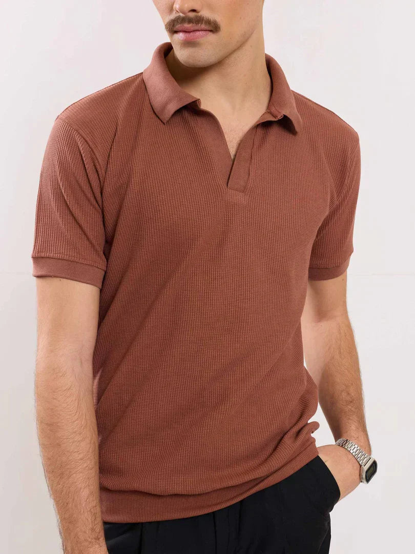 Brown Waffle Knit Polo T-shirt