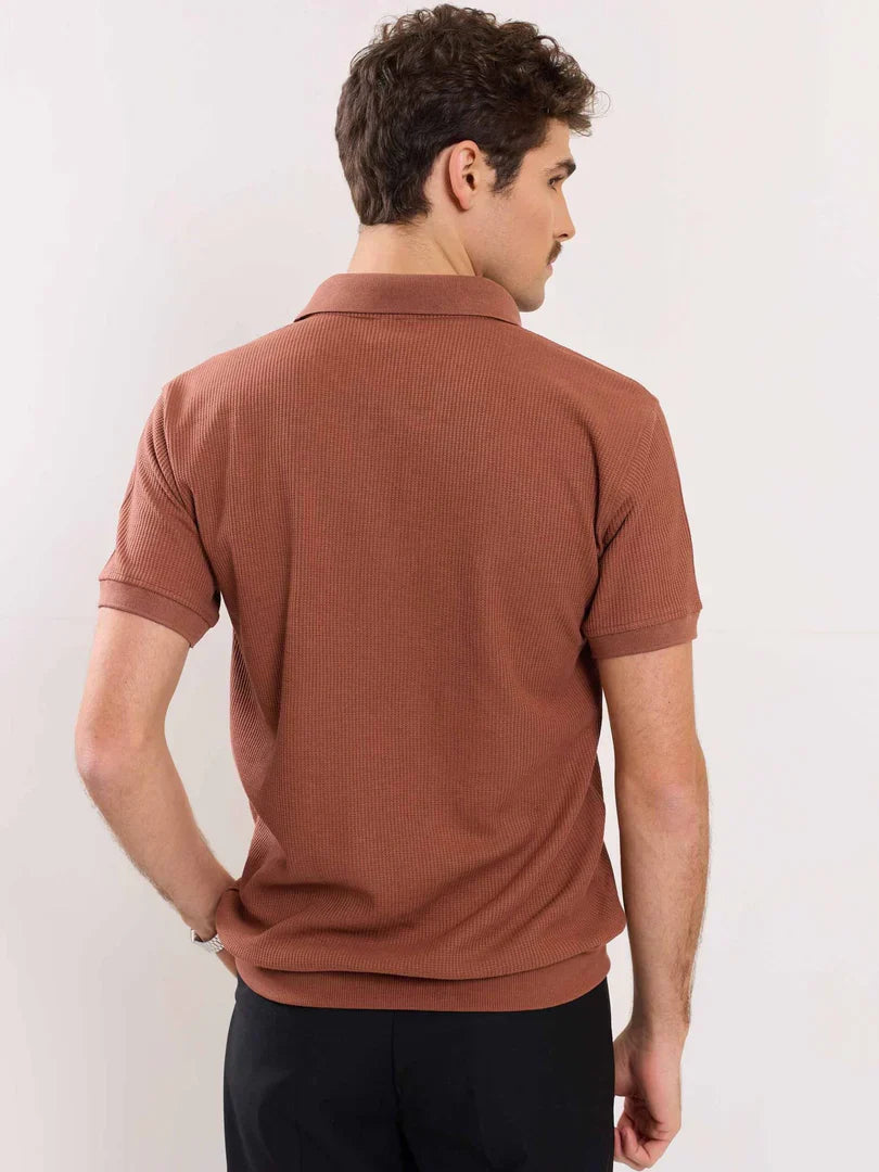 Brown Waffle Knit Polo T-shirt