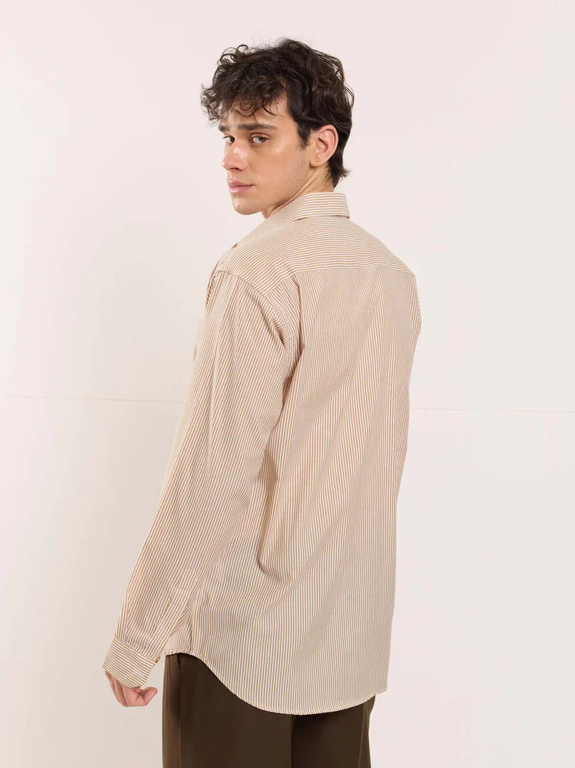 Beige Poplin Striped Shirt