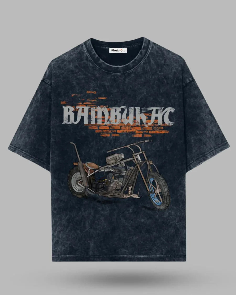 BAMBUKAT Acid Wash Oversized T-Shirt – Vintage Motorcycle Edition 🏍️🖤🔥