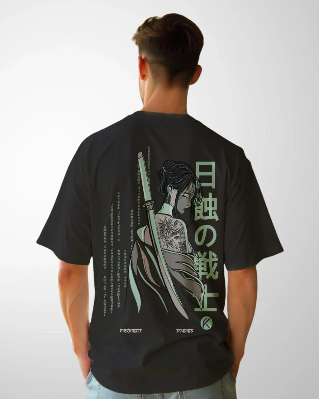 Samurai Shadow Acid Wash Oversized T-Shirt – Japanese Warrior Edition ⚔️🖤👕