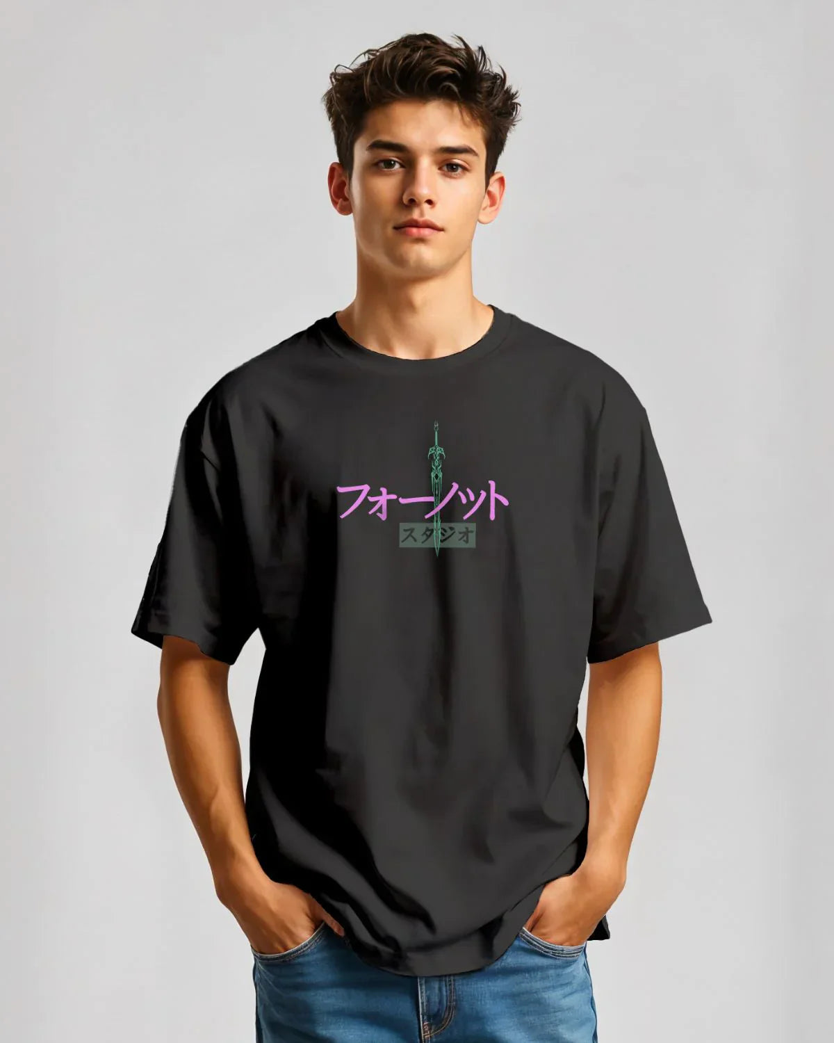 Samurai Shadow Acid Wash Oversized T-Shirt – Japanese Warrior Edition ⚔️🖤👕