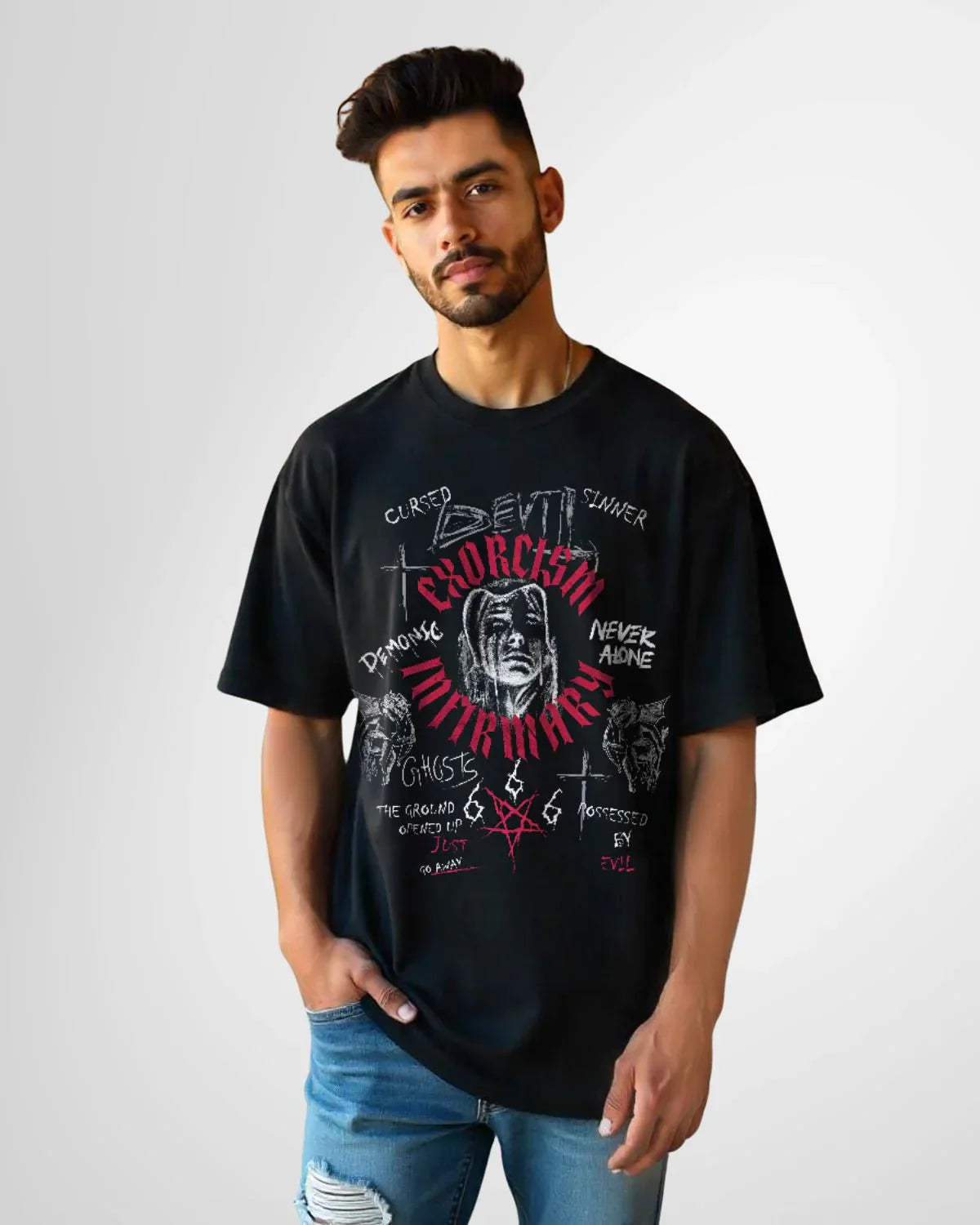 Samurai Shadow Acid Wash Oversized T-Shirt – Dark Aesthetic ⚔️🖤🌑